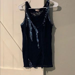 Navy Sequins Party Tank Top